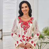 MT237 Middle East Muslim Dress Arabian Embroidery Flower Decoration Crew Neck Long Sleeve Hot Trade Women's Clothing