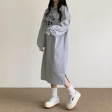 WOLOONG Japan wholesale Korean lazy dress spring and autumn women's thin print long dress hooded loose fleece sweater skirt winter