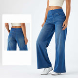2025 new denim wide-leg pants women's high waist and thin multi-pocket straight loose cat beard horse Liu  casual pants