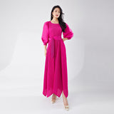 2025 Popular trade long dress large size women's summer dress high-end lantern sleeves irregular temperament pleated skirt