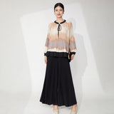 2025 suit women's summer two-piece set of advanced sense gradual change long-sleeved top versatile wide-leg pants women's clothing with a complete set
