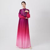 2025 long dress women's summer high sense fashion gradual change lantern sleeves loose large size meat cover middle east dress