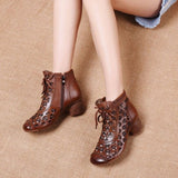 WOLOONG Breathable Ankle Retro Ethnic Style Real Heels
