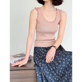 2025  spring new knitted vest women's inner cover meat suspender versatile lace collar sleeveless top 015-1