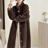 2025 friendly mink stand-up collar metal collar buckle imitation mink coat, high-end ferret coat to keep warm, new in autumn and winter