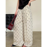 2025  summer new polka dot elastic waist drawstring linen wide-leg pants loose lazy wind 8111-1