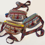 woloong woloong Women Folk Style Waist Bags with Adjustable Strap Variegated Color Fanny Pack with Fringe Decor Pochete Feminina Ri?onera Belt