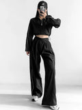 White Black Sports Tracksuits Set Women Windbreak Fast Dry Cropped Zip Up Jackets Coat Top Wide Leg Baggy Pants Trousers