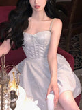 woloong Elegant Evening Party Midi Dress Women Backless France Vintage Sexy Strap Dress Female Bow Korea Fashion Fairy Dress Summer