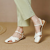 woloong  Women Sandals Office Ladies Casual Pumps Concise Fashion Genuine Leather Low Heels Basic Shoes Woman Summer  New Arrival