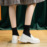 woloong  Spring Shoes Female British Style New Thick-soled College Style Casual Loafers Genuine Leather Fashion Shoes Girls