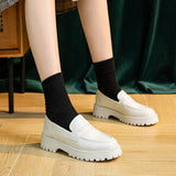 woloong  Spring Shoes Female British Style New Thick-soled College Style Casual Loafers Genuine Leather Fashion Shoes Girls