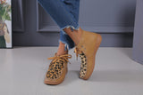 woloong Woman Shoes Spring New Leopard Print Snow Boots Women's Low Tube Round Head Martin Boots Warm Flat Shoes