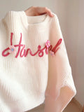 Urban Lovely Suits Short Flower Letter Knitted Sweater + Women Design Wide-leg Casual Pants Milky Kawaii Set/Single Piece