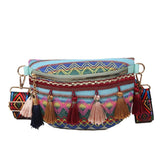 woloong woloong Women Folk Style Waist Bags with Adjustable Strap Variegated Color Fanny Pack with Fringe Decor Pochete Feminina Ri?onera Belt