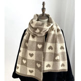 Knitted Scarf Love Heart Scarf Black White Plaid Scarf Thickened Warm Winter Women's Scarves Christmas New Year Gifts Black