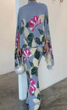 V-Neck Batwing Sleeve Top Midi Skirt Suit Fashion Elegant Floral Printed Women Outfits Office Lady Chic Two Pieces Set