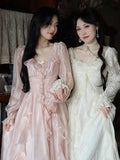 woloong Autumn Vintage Party Midi Dress Women Pink Fairy Korean Style Sweet Dress Female Bubble Sleeve Elegant Evening Party Dress