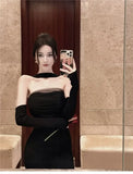 woloong Red Knitted Y2k Dress Women's Sleeveless Halter Split Sexy Solid Stretch Slim Fit Backless Retro Women's Party Dress Elegant