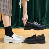 woloong  Spring Shoes Female British Style New Thick-soled College Style Casual Loafers Genuine Leather Fashion Shoes Girls