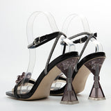 New Clear Flowers Design PVC Transparent Sandals For Women Chic Style High Heels Sexy Rhinestone Ankle Strap Dress Shoes