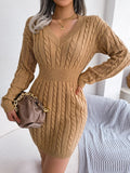 woloong Knitted Sweater Dress For Women Autumn Winter Long Sleeve Slim Waist Knitwear Clothes White Blue Khaki