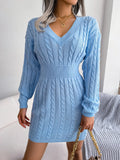 woloong Knitted Sweater Dress For Women Autumn Winter Long Sleeve Slim Waist Knitwear Clothes White Blue Khaki