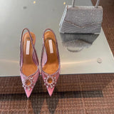 Spring and summer new European and American pointed high heels transparent rhinestone fashion sandals