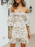 woloong Elegant Off The Shoulder Bodycon Dress Women Short Sleeve  Mini Dress Summer Fashion Dresses Girl Women Clothing Female