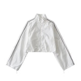 White Black Sports Tracksuits Set Women Windbreak Fast Dry Cropped Zip Up Jackets Coat Top Wide Leg Baggy Pants Trousers