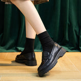 woloong  Spring Shoes Female British Style New Thick-soled College Style Casual Loafers Genuine Leather Fashion Shoes Girls