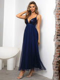woloong Mesh Sequins V-neck Dress Women New Cocktail Party Dresses Backless Summer Maxi Long Bodycon Dress Elegant Dress