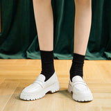 woloong  Spring Shoes Female British Style New Thick-soled College Style Casual Loafers Genuine Leather Fashion Shoes Girls