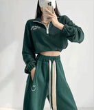 Women Y2k Tracksuit Sweatpants 2 Pieces Sets Womens Hoodies and Trousers Sports Suit Zip Crop Top Sweatshirts Pants Outfits