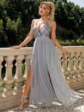 woloong Mesh Sequins V-neck Dress Women New Cocktail Party Dresses Backless Summer Maxi Long Bodycon Dress Elegant Dress