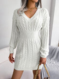 woloong Knitted Sweater Dress For Women Autumn Winter Long Sleeve Slim Waist Knitwear Clothes White Blue Khaki