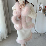 High Quality Winter Plush Thick Warm Wool Two Piece Set For Women Jacket Coat + Skirt Suits Girl Korean Sweet 2 Piece Outfits