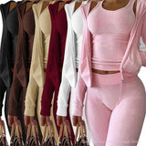 Womens Tracksuits Sets Fall Winter Zipper Jacket Cashmere Vest Hooded Pants Three Piece Set Outfit Conjuntos De Pantalones