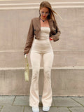 Aieru Bandage Sexy Backless Elegant Strapless Jumpsuits Women Club Party Flare Pants Rompers One Piece Outfits Overalls