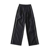 White Black Sports Tracksuits Set Women Windbreak Fast Dry Cropped Zip Up Jackets Coat Top Wide Leg Baggy Pants Trousers
