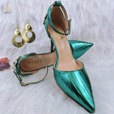 woloong New Arrival Sexy High Heel Pointed Elegant Noble Green Color Ladies Shoes and Bag Set For Any Occasion