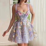 woloong New Fashion 2024 for Women Dresses Summer Casual Simple Sleeveless Mid Waist 3D Floral Embroidery Design Sexy Suspender Dress
