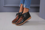 woloong Woman Shoes Spring New Leopard Print Snow Boots Women's Low Tube Round Head Martin Boots Warm Flat Shoes