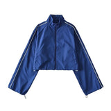 White Black Sports Tracksuits Set Women Windbreak Fast Dry Cropped Zip Up Jackets Coat Top Wide Leg Baggy Pants Trousers