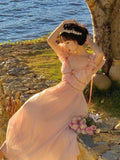 woloong Pink Sweet Strap Dress Summer Women Elegant V-Neck Bow Floral Fairy Party Dresses Female Sexy Off Shoulder Chic Holiday Vestidos