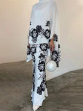 V-Neck Batwing Sleeve Top Midi Skirt Suit Fashion Elegant Floral Printed Women Outfits Office Lady Chic Two Pieces Set