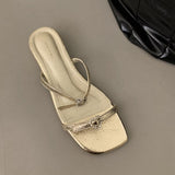 Summer New Women Sandal Fashion Gold Narrow Band Ladies Dress Slides Flat Heel Outdoor Dress Sandal Slipper Shoes