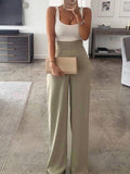 woloong Color Matching Women Sling Loose Jumpsuit High Waist Straight Female Casual Jumpsuits Summer Fashion Office Ladies Clothes