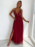 woloong Mesh Sequins V-neck Dress Women New Cocktail Party Dresses Backless Summer Maxi Long Bodycon Dress Elegant Dress