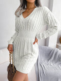 woloong Knitted Sweater Dress For Women Autumn Winter Long Sleeve Slim Waist Knitwear Clothes White Blue Khaki